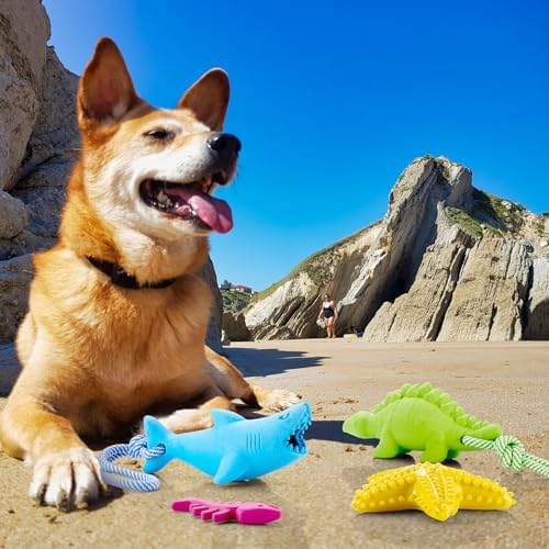 WinnerWhy 4 Pack Floating Dog Toys, Shark Dino Fish Starfish Set