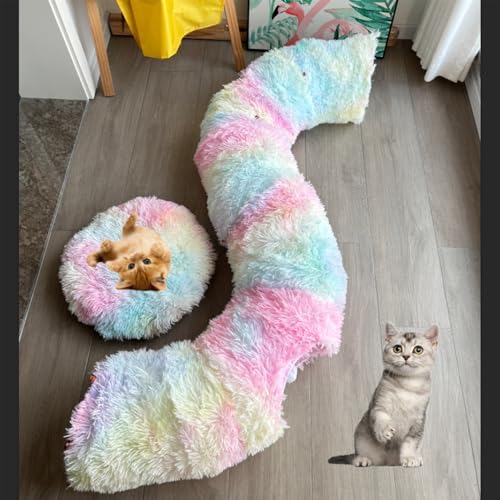 Cat Bed Tunnel Tube Toy Rainbow Plush