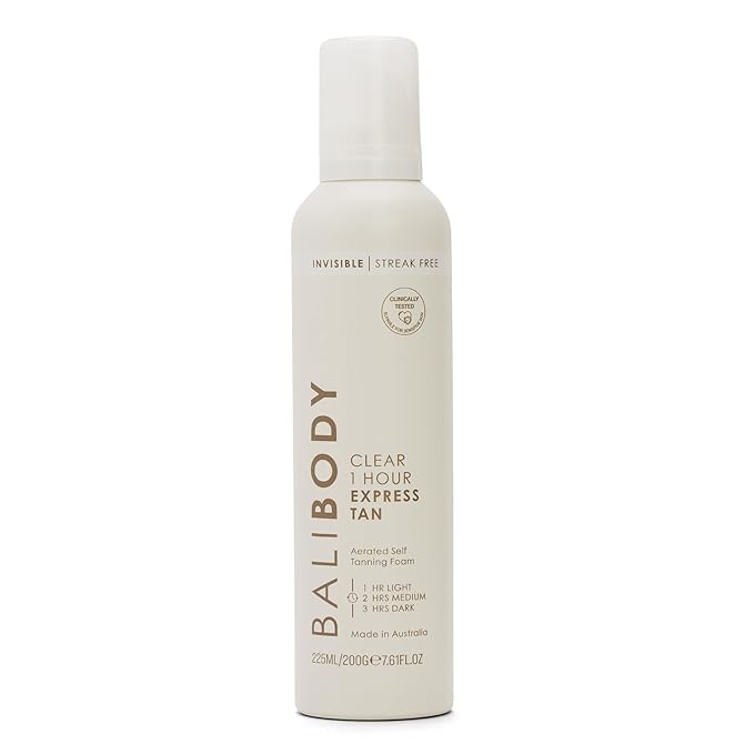 BALI BODY Clear 1 Hour Express Self Tanner – Fast-Acting, Weightless Self Tanner for Natural Bronze – No-Transfer, Hydrating Quick Tan Mousse for Smooth, Radiant Skin