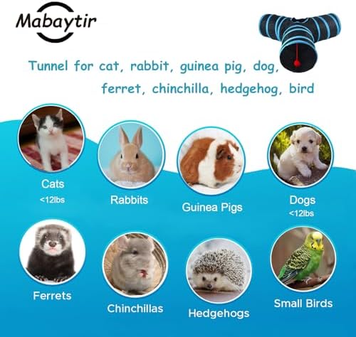 3-Way Collapsible Cat Tunnel Tube Toy Black Blue