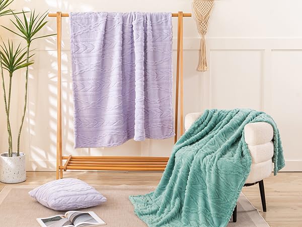 YUSOKI Sherpa Fleece Large Throw Blanket, Lavender Fog, 50"x65" | 3D Stylish Design,320GSM, Non-Shedding, Lightweight for All Season Use, stays fluffy after repeated washes, Perfect Gifts