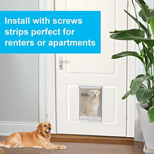 CEESC Medium Dog Door, Magnetic Flap & Closing Panel, White, Up to 20 lbs