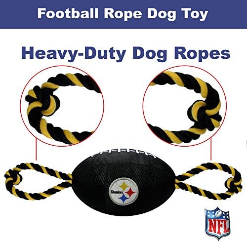Pets First NFL Pittsburgh Steelers Football Dog Toy, Tough Quality Nylon Materials, Strong Pull Ropes, Inner Squeaker, NFL Team Color