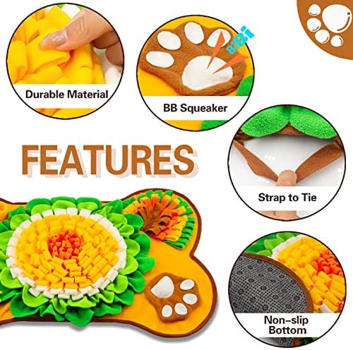 Snuffle Mat for Dogs, Pet Snuffle Mat for Small and Medium Dogs, Interactive Sniff Mat Feeding Mat for Puppies, Slow Feeder Dog Treat Mat for Training and Stress Relief (Bone Shape) (Orange, One Size)