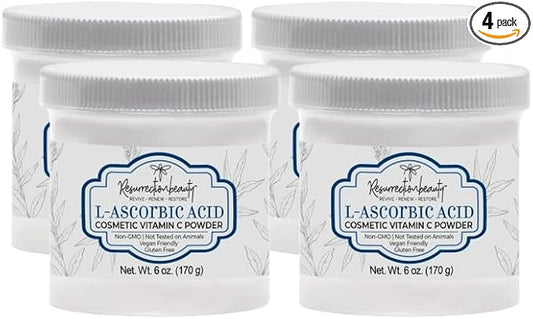 100% Pure L-Ascorbic Acid (Cosmetic Vitamin C Powder for Face) to Make Your Own Premium Beauty Serum, Skincare Mask Treatment, Hyaluronic Serums with Vit C & DIY Facial Skin Care Products 6 OZ-4 Pack
