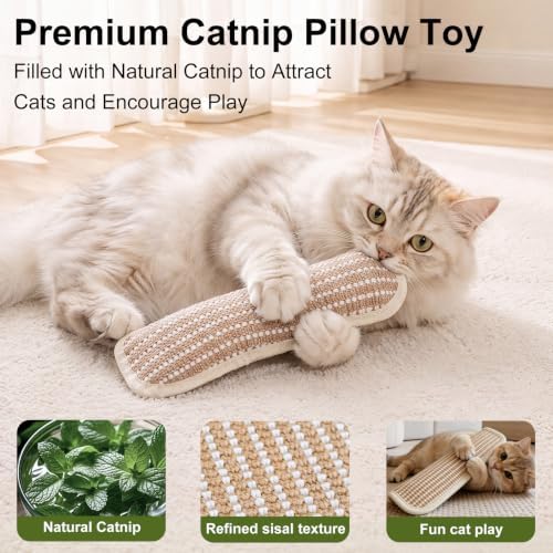 Cat Toys, 2 Pack Sisal Catnip Pillow Toys with Crinkle Sound