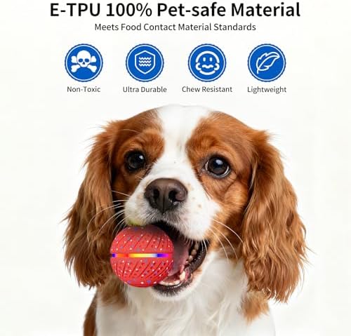 Interactive Automatic Dog Ball, Self-Moving Rolling Toy for Dogs, Chew Resistant E-TPU Material, IPX7 Waterproof, USB-C Rechargeable, Smart Vibration Sensor, Indoor & Outdoor (Red)