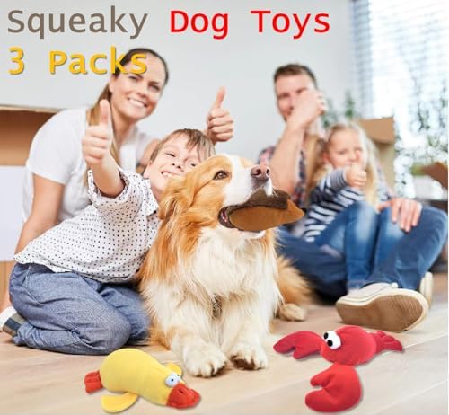 JKW Squeaky Plush Dog Toy Set, 3 Pack Interactive Pet Toys, Chew Toys for Small Medium Large Dogs (Lobster 3 Pack)