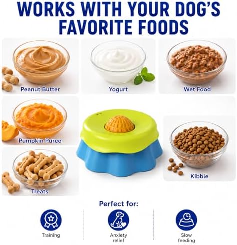 Slow Feeder Dog Bowl with Rolling Ball - 2-in-1 Silicone Dog Lick Bowl for Liquid Treats, Anti-Slip Interactive Licking Toy for Small Medium Large Dogs Cats, Food-Grade Easy Clean (Blue+Green)