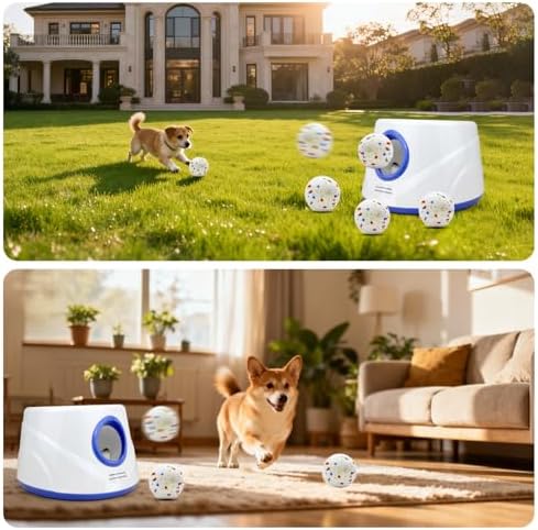 Automatic Dog Ball Launcher, 6 ETPU Balls, 20-45ft Distance