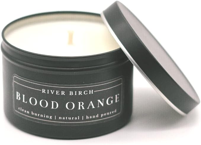 River Birch Candles Blood Orange Scented Candle | Premium, All-Natural, Non-Toxic, Soy Candles | 8 oz. Black Matte Tin Travel Candle