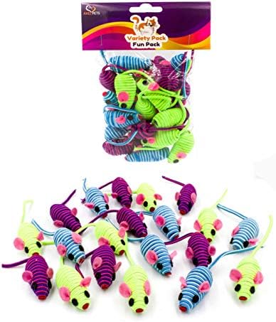 20 Hypno Colorful Mice with Rattle Sound, Interactive Catch Play Teaser Mouse Toy for Cats and Kittens. Pack of 20 Mice
