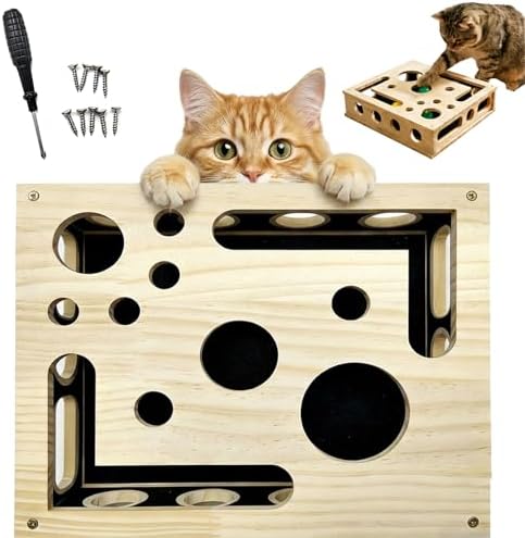 Cat Nail File Scratcher, Cat Scratch Puzzle Enrichment Box with Sandpaper Inside for Cat Claw Care, Stress-Free Trimming Nails, Puzzle Feeder Cat Toys Interactive for Indoor Cats (No Bell Balls)