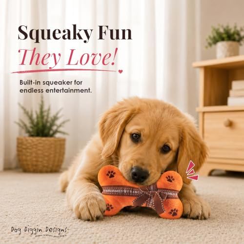 Dog Diggin Designs Hairmes Bone Plush Dog Toy – Fashion Inspired Squeaky Parody Dog Toy, Soft Luxury Style Bone Toy for Small to Medium Dogs, Cute Interactive Pet Toy