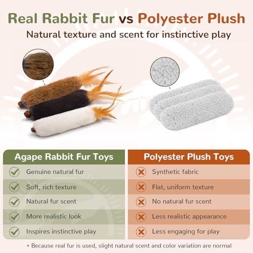 Agape Rabbit Fur Cat Toys with Catnip & Silvervine Gall Fruit, Chew Toys