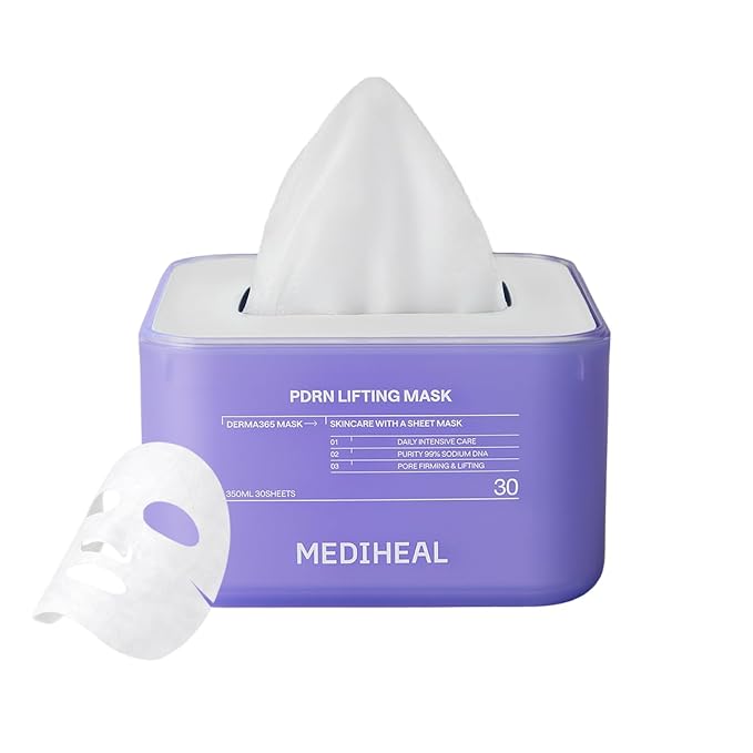 Mediheal Derma 365 Daily Mask [PDRN] 30 Sheets - Hyaluronic Acid for Deep Moisturization & Squalane for Restoring Skin Barrier, Korean Face Mask for Pore Care & Glow Skin