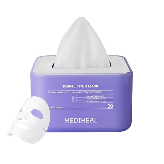 Mediheal Derma 365 Daily Mask [PDRN] 30 Sheets - Hyaluronic Acid for Deep Moisturization & Squalane for Restoring Skin Barrier, Korean Face Mask for Pore Care & Glow Skin