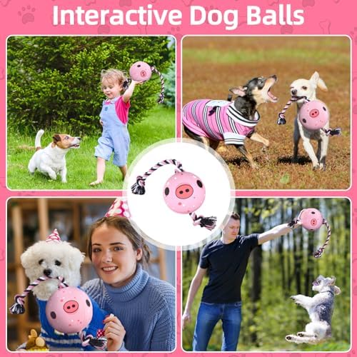 QDAN Dog Rope Dogs Toy: Dog Soccer Ball with Strap, Balls on Rope Plush Outdoor Birthday Toys for Small to Medium(for Medium Dogs, Pig)
