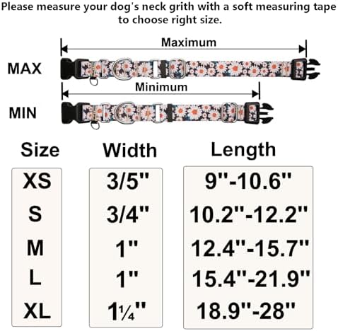 Martingale Collar for Dogs Flower Dog Collars with Quick Release Buckle Adjustable Nylon Soft Dog Collar for Large Dogs, Daisy
