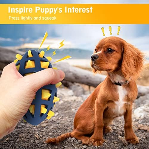 Dog Toy Ball, Dog Spiky Toy Ball with Squeaker, for Floating Chewing Fetching and Interactive Play (Yellow)