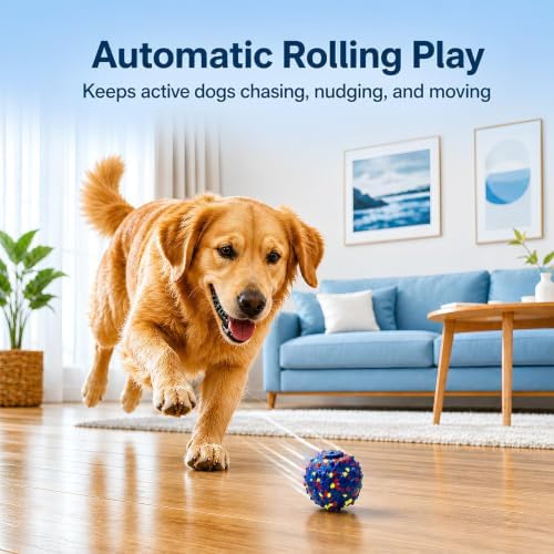 Smart Interactive Dog Toys for Large Dogs, 3.1 Inch Auto Lightweight Moving Dog Toy, Chew-Resistant E-TPU Interactive Dog Ball, IP54 Waterproof, USB-C Rechargeable, Indoor & Outdoor