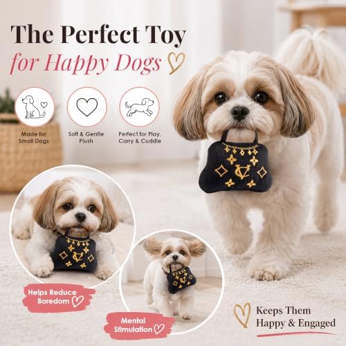 Dog Diggin Designs Chewy Vuiton Crown of Gold Plush Dog Toy | Luxury-Inspired Parody Royal Crown with Squeaker, Soft Plush Statement Dog Toy – Fashion-Forward Play