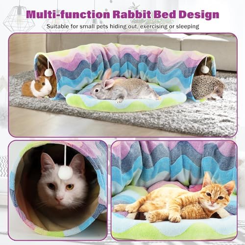 BWOGUE Bunny Tunnel Bed, 2-in-1 Collapsible Rabbit Tunnel Hideout with Mat