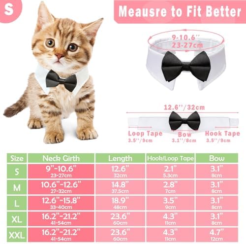 Cat Tuxedo, KOOLMOX Black Cat Bow Tie Sewed with Handcrafted Adjustable White Collar for Formal Pet, Male Cat Collar for Small Puppy Boy Dog Collars Cats Wedding Outfit Birthday Gift Dog Bows