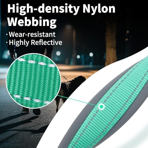 Segarty Reflective Green Dog Collar, Adjustable Wide Soft Comfortable Breathable Neoprene Padded Nylon Collar with Heavy Duty Metal Buckle for Extra Large Breeds (XL, Green)