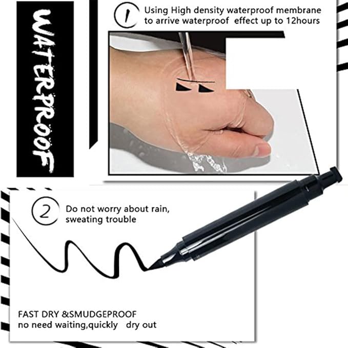 AMY'S DIARY Eyeliner Stamp 2 Pens Winged Stamp Eyeliner, Perfect Wing Cat Eye Stencil Stamp for All Eye Shapes, Winged Eyeliner Stamp, Perfect Wing Cat Eye Liner, Waterproof & Smudge-proof