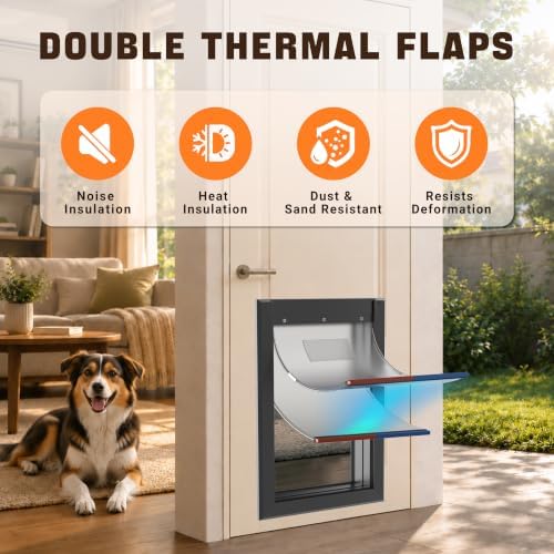 Aluminum Alloy Dog Door, 2 Flap Insulation/Thermal Insulation, Doggy Door for Large Dogs, Closure Panel with Safety Locks
