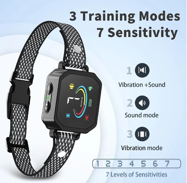 Hicks Ridge - Smart Bark Collar for Dogs - Adjustable Safe Effective Anti-Barking Training Collar – Beep Vibration No Shock 8 Adjustable Sensitivity - Waterproof Rechargeable – Small to Medium Dogs