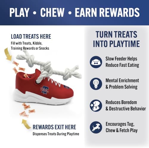 MLB Philadelphia Phillies Cleat Sneaker Spike Dog Toy, Baseball Treat Dispenser Chew Toy for Dogs, Interactive Rope Tug Toy, Slow Feeder Natural Rubber Dog Toy with Official Team Logo