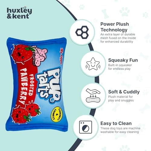 Huxley & Kent Power Plush Squeaky Dog Toy, Pup-Tarts Frosted Pawberry, Sm