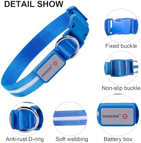 CHUKCHI LED Dog Collar Rechargeable,Waterproof Flashing Collar,Light Up Glow Collar, Adjustable Soft Safety Light Up for Small Medium Large Dogs Walking Camping at Night (Blue-M)