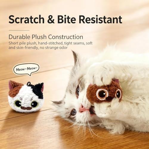 Interactive Cat Toy with Realistic Meow Sounds, Touch Activated Self Play Plush Kitten Toy, Durable Bite Resistant Cat Plush Ball, Cat Entertainment Toy for Indoor Cat (Abyssinian Cat