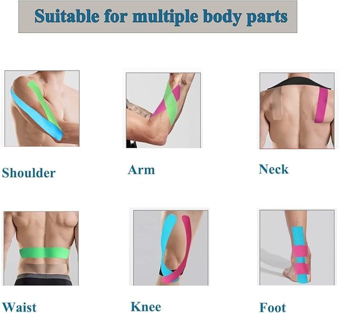 Kinesiology Tape Precut, Athletic Sports Tape Adhesive for Muscles Ankle Neck Knee Shoulder Promotes Recovery and Providing Support, Total 60 Precut Strips (Mix Color)