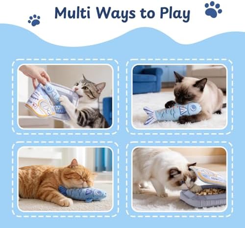 Nocciola Sardines Catnip Toys for Indoor Cats - 3 Pack Cat Toys Fish with Pouch, Cat Nip Toys Cat Kicker Toy with Crinkle Paper, Interactive Cat Toy for Kitten Enrichment, Cat Gifts