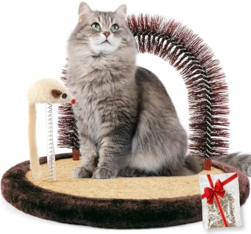 Happi N Pets Cat Self Groomer, Heavy Scratching Pad with Mouse Toy
