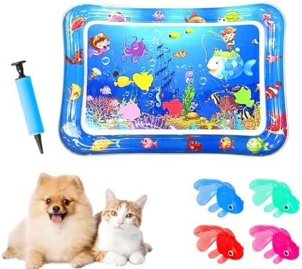 2026 Upgraded Cat Water Mat – 5-Layer Anti-Scratch Leak-Proof Sensory Play Mat for Indoor Cats, BPA-Free Cooling Water Pad, Interactive Enrichment Toy (S2, 66 * 47CM, 4 Fish + Pump Included)