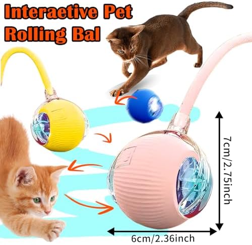 Cat Ball Toy,New Interactive Rolling Cats Dog Toy Balls 360° Smart Automatic Rolling Pet Ball, Fast Moving Toy for Dog,Interactive Toys for Cats (Yellow)