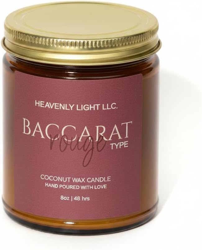 Baccarat Rouge Scented Candle for Men, 9oz Amber Aromatherapy Soy Candle, Luxury Hand-Poured Coconut Wax Candle, Long-Lasting Premium Home Fragrance Gift