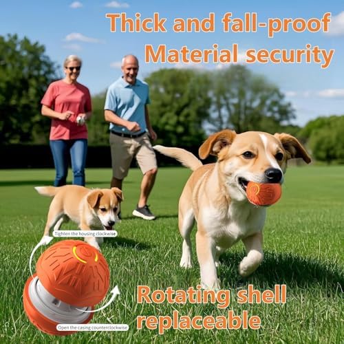 Interactive Dog Ball, Activated Automatic Rolling Ball for Dog, Self Moving Vibrating Smart Jumping Automatic Moving Bouncing and Rotating Balls for Pets (Orange)