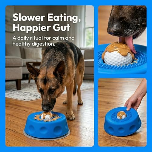 Slow Feeder Dog Bowls for Liquid Treat, Silicone Pet Lick Roll Ball Bowl with Anti-Slip Base Tongue Cleaning Interactive Lick Toy for Large Medium Small Breeds Dietary Supplement