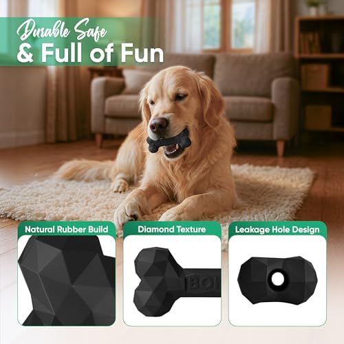 Natural Rubber Dog Toys for Small Dogs & Puppies - Durable Dental Dog Bone Toy for Indoor & Outdoor Play - Interactive Tough Teething Toy for Boredom Relief - For 25 lbs Small Dogs (Black)