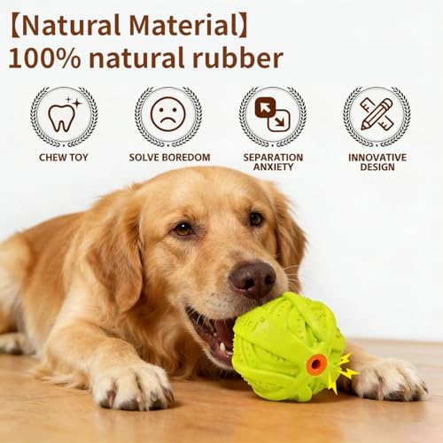 LaRoo Squeaky Dog Ball Toy,Durable Natural Rubber Squeaker Ball Throwing Training,Teeth Cleaning Chew Toy for Pet Medium and Large Dogs (3.5In Green)