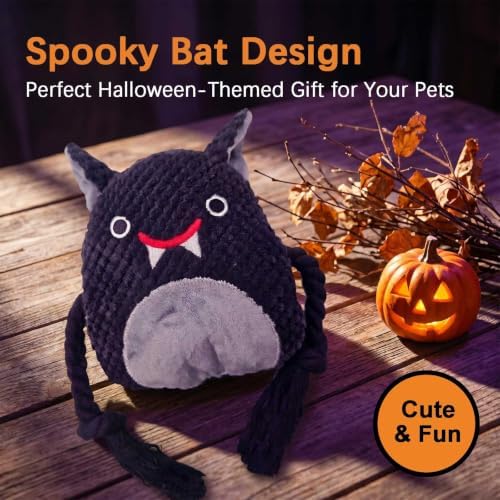 Black Bat Squeaky Plush Dog Chew Toy, 10.6 in Rope Crinkle Toy