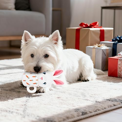 Easter Dog Toys with Squeaker for Large Breed Interactive Dog Chew Toys for Puppies Small and Large Dogs Easter Rabbit Squeaky Dog Easter Gifts Training and Reduce Boredom (Cup Rabbit