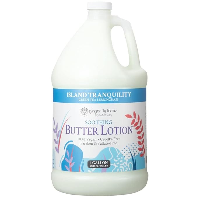 Ginger Lily Farms Botanicals Soothing Butter Lotion for Dry Skin, Island Tranquility, 100% Vegan & Cruelty-Free, Green Tea Lemongrass Scent, 1 Gallon (Pack of 4)