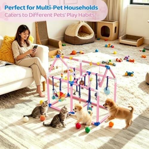 Liitrton Puppy Play Gym for Small Dogs & Kittens, Large PVC Pink Frame